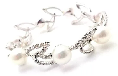 Rare! Authentic Mikimoto 18k White Gold 7ct Diamond 12mm Pearl Bracelet • $19475