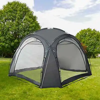 Garden 3.5X3.5M Dome Gazebo Tent With 4 Mesh & 2 Sunshade Walls Shelter Grey • £54.99