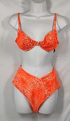 Vtg 90's Endless Sun Orange Bikini Swimsuit Large 2 Pc High Waist Full Coverage • $24.95