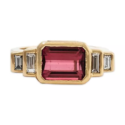 Vintage 14k* Yellow Gold 3.5ct Pink Tourmaline Diamond Statement Ring 9 • $2245