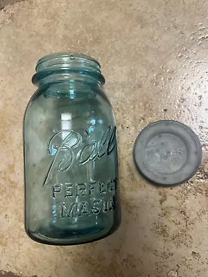 Antique Vintage Blue Ball Perfect Mason #9 Fruit Canning Jar Pint With Lid • $8