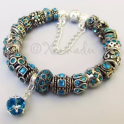 $109.99 • Buy Genuine Sterling Silver Pandora Bracelet W December Birthstone Blue Zircon Beads