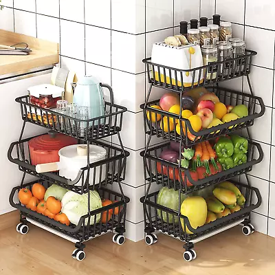 4 Tier Wire Metal Rack Storage Organizer For Fruit Vegetable Basket Kitchen • $55.58