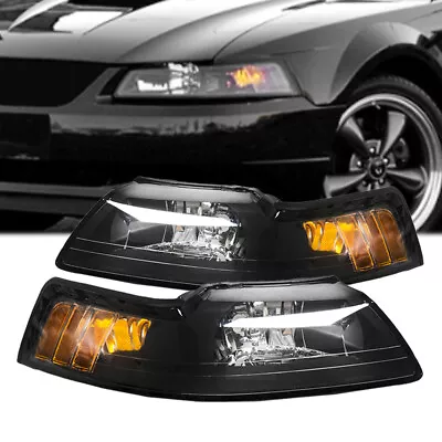 Headlights Headlamps Black Housing Clear Lens Left+Right For 99-04 Ford Mustang • $62.99