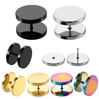 PAIR Surgical Stainless Steel Gold Black Silver Cheater Fake Stud Plugs Earrings • £3.99