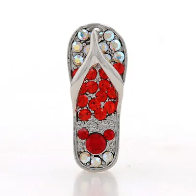 NEW Disney Mickey Mouse Flip-Flop Pendant - Silver Toned Red & Clear Rhinestone • $7.98