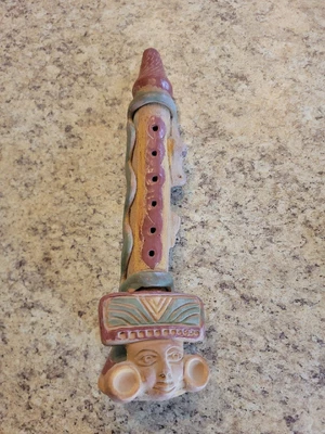 $34.99 • Buy Folk Art Pottery Flute Whistle Clay Figure Vintage Aztec Warrior Mayan Mexican