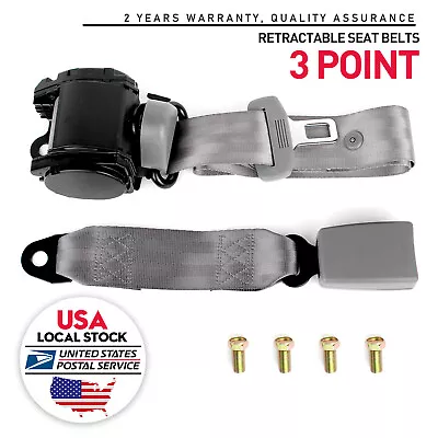 1x Retractable 3 Point Safety Seat Belt Straps Car Vehicle Adjustable Belt Gray • $29.99