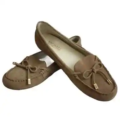 Michael Kors Daisy Brown Suede Moccasin Flats Loafer Round Toe Bow Slip On Sz 6 • $35
