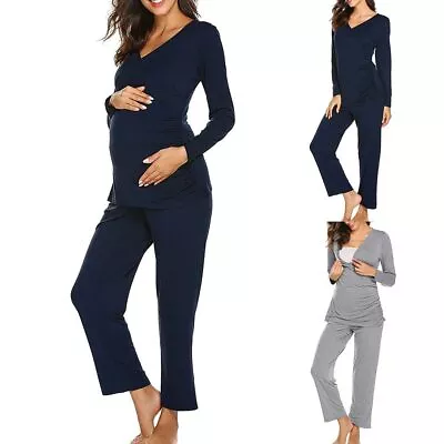 £5.09 • Buy Pregnant Women's Maternity Nursing Breastfeeding T-shirt Tops+Pants Pyjamas Set
