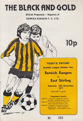 Berwick Rangers V East Stirlingshire Programme 1977-78 • £0.99