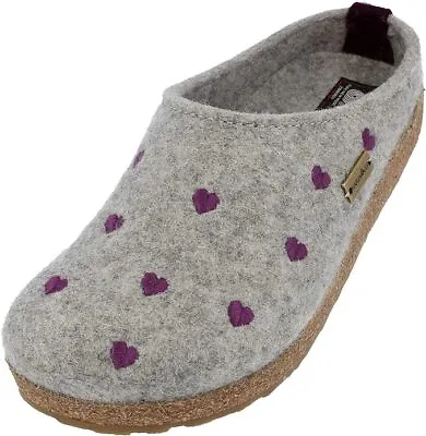 HAFLINGER Grizzly Cuoricini GRAY Hearts Arch Support Slipper 7 8 EU 36 38 39 42 • $99.99