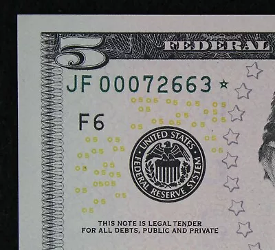 $5 2009 GEM CU Star Federal Reserve Note JF00072663* Five Dollar F6 Atlanta • $69