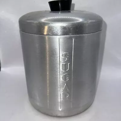 Vintage MCM Spun Aluminum Canister Sugar Black Handle • $7.95