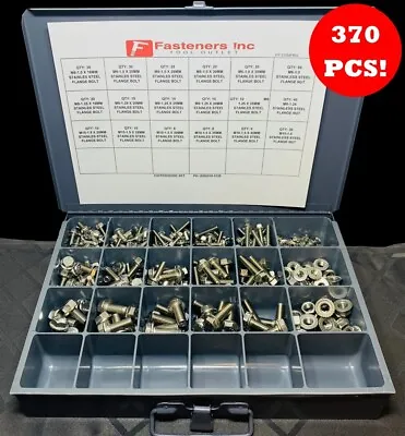 370 PCS Metric Stainless Steel Serrated Flange Bolt & Flange Nut Assortment Kit • $134.63