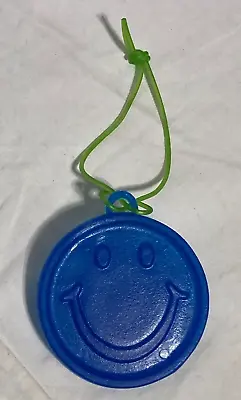 Vtg. Smiley Face Plastic Hanging Round Tag Blue.  2- 1/4  1999 • $2.99