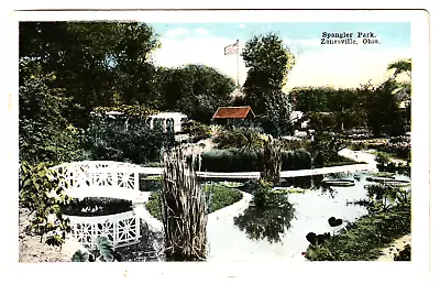 Zanesville Ohio SPANGLER PARK Pond Bridge Path Vintage OH Postcard • $3.95