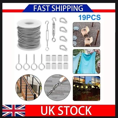 £9.69 • Buy 50ft Stainless Steel Garden Wire Cable Railing Rope Turnbuckle Wire Tensioner UK