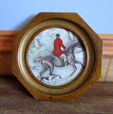 Vintage Octagon Wood Framed Tile English Fox Hunting Scene • $24.99