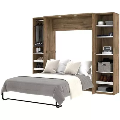 Cielo Full Murphy Bed With Narrow Storage In Brown/White - Engineered Wood • $2433.99
