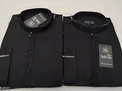 Shalwar Kameez Mens Self Embroidery Ban Collar Black Soft Material SM L XL • £26.99