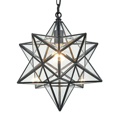 16'' Large Moravian Star Pendant Light Clear Glass Hanging Star Lights On Chain • $124.99