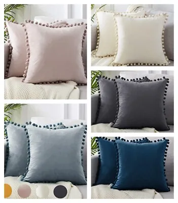 £3.99 • Buy 1/2xSoft Velvet Cushion Cover Pom Pom Home Decorative Sofa Car Throw Pillow Case