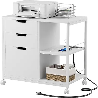 File Cabinet 3 Drawer Lateral Filing Cabinet With Socket Charging Port White • $99.99