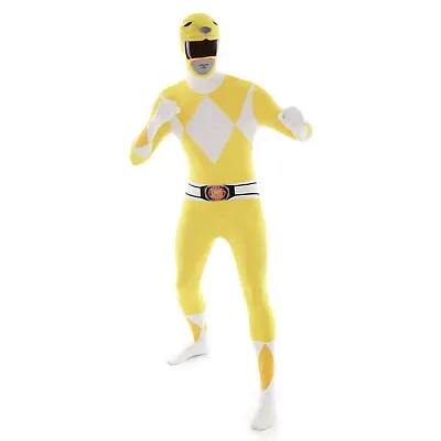 Adult Yellow Power Ranger Morphsuit Mens Superhero Halloween Costume M - XXL • $43.95