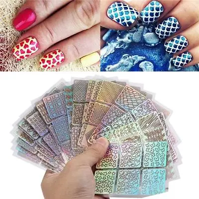 Style Nail Art Decals Stickers Hollow Stencil Template Manicure Supplies DIY GA • £2.96