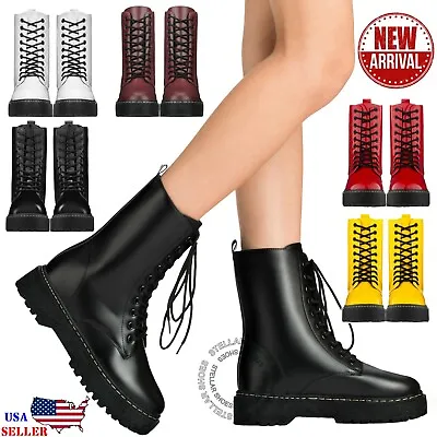 [NEW] ILLUDE Women’s Lace Up Combat Boots Chunky Heel Military High Ankle Boots • $31.99