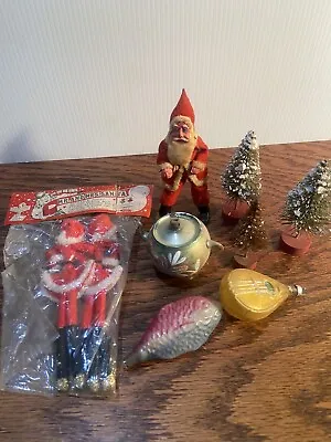$10.50 • Buy Vintage Christmas Tree Ornaments Lot Mr Mrs Santa In Package +++ Bottle Brush
