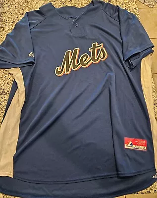 NY METS Majestic MLB Cool Base Baseball Jersey Size 2XL Sewn Blank Back • $25