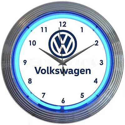 Volkswagen Classic Logo Blue Neon Hanging White Wall Clock 15  Diameter 8VWCLK • $88.99