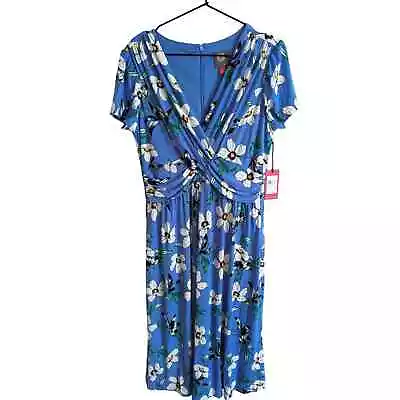 Vince Camuto Womens Sz 10 Midi Length Faux Wrap Dress Blue Floral NEW • $28