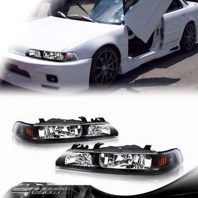 For 90-93 Acura Integra 1-Piece Black Housing Headlight + Corner Light Lamps • $142.99