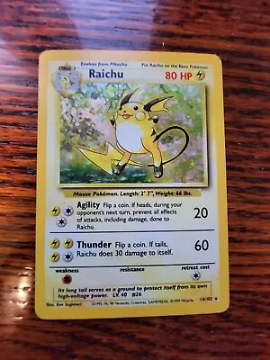 Raichu 14/102 -  Base Set Unlimited - WOTC Holo Rare Pokemon Card - Vintage • $19.99