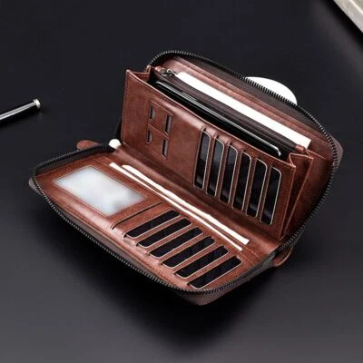 $23.86 • Buy Leather Bag Men's Long Zipper Wallet Credit Card Holder Purse RFID Blocking