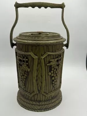 Vintage MCM Avocado Green Faux Wood Grain Grape Ice Bucket Barware With Lid • $18.70