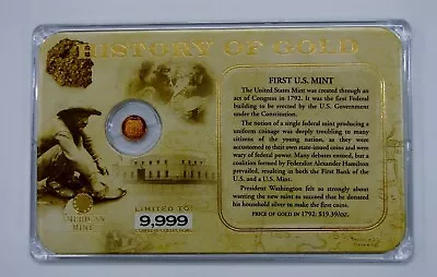 History Of Gold 1/2 Gram 14k Miniature Gold Coin - First U.S. Mint - W/ Case  • $9.95