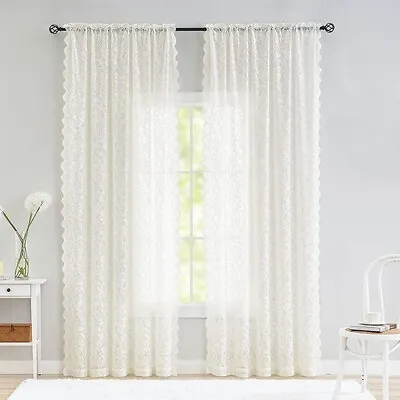 White Vintage Embroidered Lace Floral Window Curtain Panel Tulle Sheer Drapes • $17.99