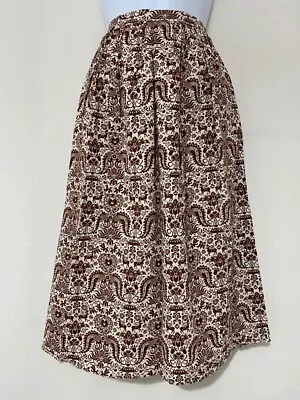 Brown Deer Vintage Skirt 8 Retro Paisley Cream 60s Style A Line Deer Cotton  • £21.24