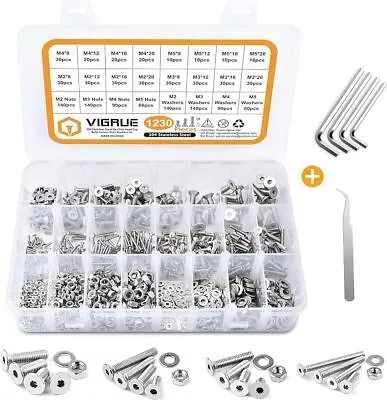 1230Pcs M2 M3 M4 M5 Head Socket Cap Screws Bolts Nuts Washers Assortment Kit Hex • $17.99