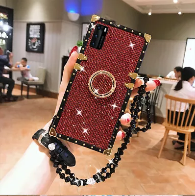 For Samsung S23 S22 S8 S9 Note 20 10 9 Bling Glitter Diamond Square Case W/ Ring • £9.54