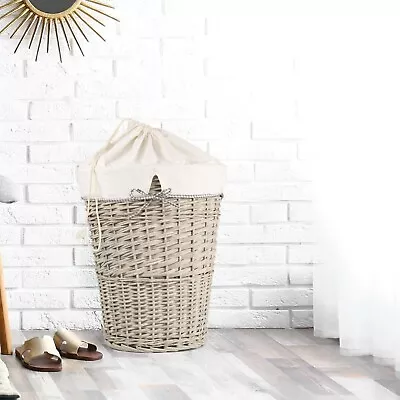 £19.99 • Buy Wicker Laundry Basket Hamper With Cotton Liner Drawstring Close Bathroom Storage