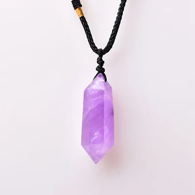 Natural Purple Amethyst Quartz Crystal Point Pendant Healing Wand Stone Necklace • $3.79