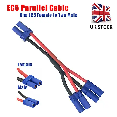 EC5 Parallel Cable 12AWG Wire Adapter 1 Female To 2 Male For RC Lipo Battery UK • £5.99