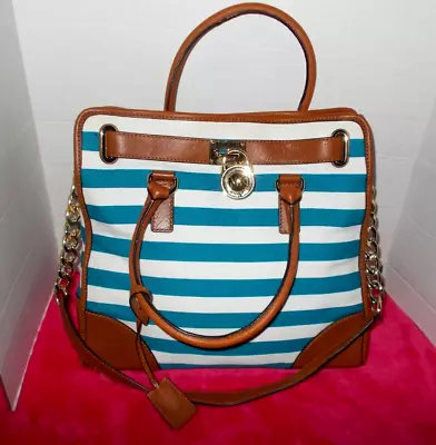 Michael Kors Hamilton Canvas Striped Large North South Tote Excellent Condition! • $82