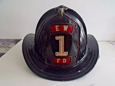 VTG Metal East Windsor NJ Fire Dept. Helmet W/ No. 1 Leather Front • $245