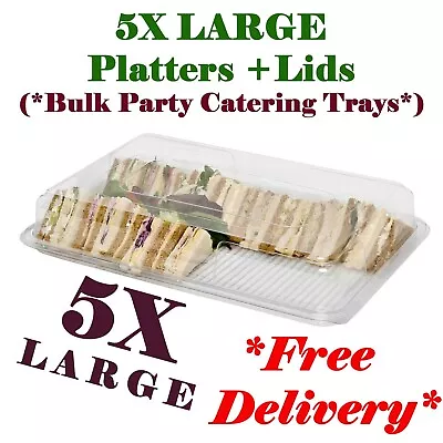 £19.99 • Buy 5X Large Plastic Clear Sandwich Trays + Lids Party Platters For Catering Buffet